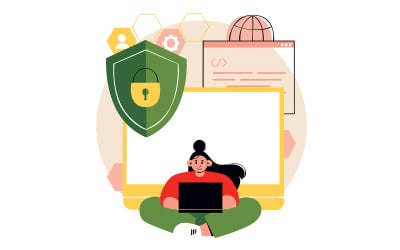 Eine Frau sitzt mit einem Laptop im Bild.