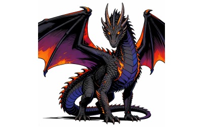 Dragon With Purple Background Word Dragon Left (Ai Illustration Image + Vector Line Art)