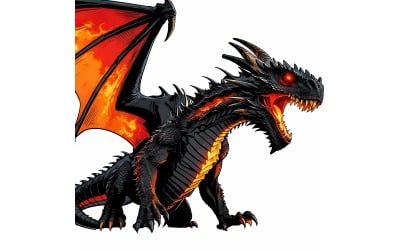 Dragon With Red Eyes Red Mouth Is Shown Dark Sky (Ai Illustration Image + Vector Line Art)