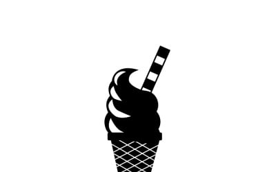 Delicioso cono de helado con icono vectorial de crema