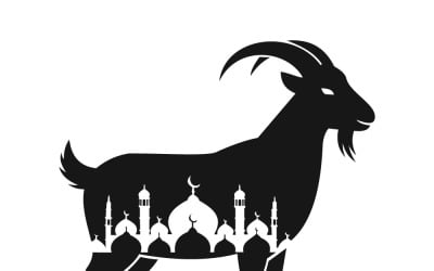 Eid Al Adha Celebration: Goat Silhouette With Mosque Skyline Inside Design For Ramadan Festivities