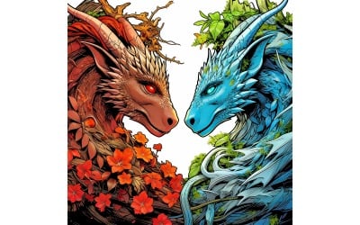 Fantasy Style Animals Being Love (Ai Illustration Image + Vector Line Art)