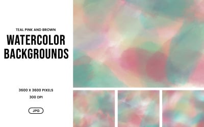 Watercolor Background Set – Teal, Pink and Brown Abstract Textures