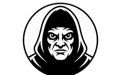 Černobílý kruhový design loga s hrozivou kapucí