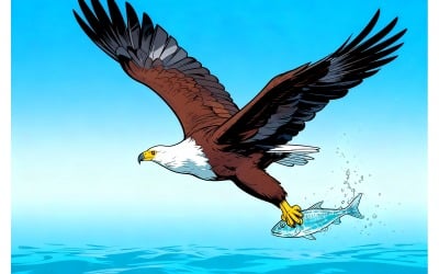 Aigle pêcheur africain en vol avec un poisson dans ses serres (Illustration IA + Dessin vectoriel)