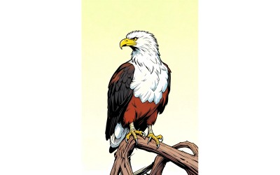 African Fish Eagle Perching Thorn Acacia Masai (Ai Illustration Image + Vector Line Art)