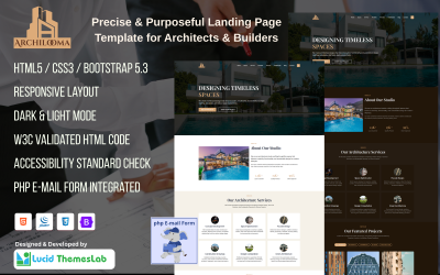 Archilooma – Üst Düzey Mimarlar ve İnşaatçılar Web Sitesi Şablonu (Açık/Koyu Mod)