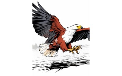 Close Up Eagle Flying Against Blurred Background (Ai Illustration Image + Vector Line Art)