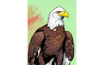 Close Up Eagle Looking Away (Ai Illustration Image + Vector Line Art)