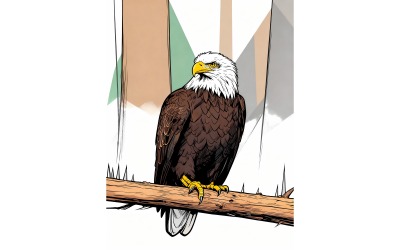 Close Up Eagle Perching Wood 1 (Ai Illustration Image + Vector Line Art)
