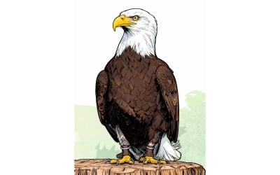 Close Up Eagle Perching Wood (Ai Illustration Image + Vector Line Art)
