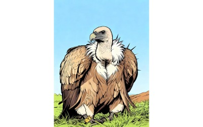 Closeup Shot Fierce Looking Vulture With Its Plumage (Ai Illustration Image + Vector Line Art)