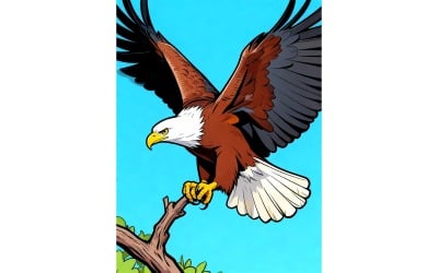 Eagle Standing Tree 1 (Ai Illustration Image + Vector Line Art)