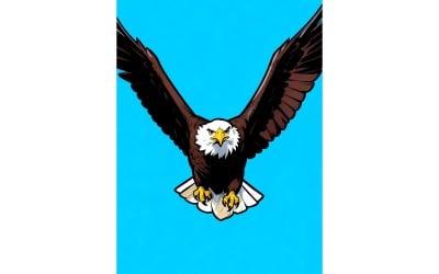 Low Angle View Eagle Flying Against Clear Blue Sky (Ai Illustration Image + Vector Line Art)