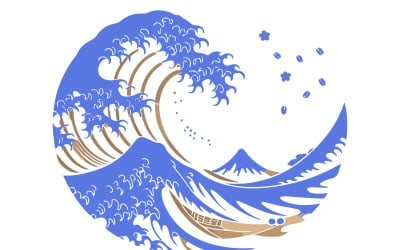 Luxury logo with modern Hokusai waves