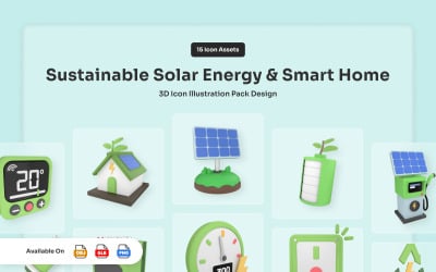 Inteligentny dom z energią słoneczną – ikony 3D