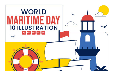 10 Världsmaritima dagen vektorillustration