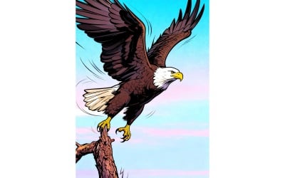 Low Angle View Eagle Flying Against Sky 1 (Ai Illustration Image + Vector Line Art)