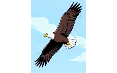 Pohled z nízkého úhlu na orla letícího proti obloze (ilustrační obrázek AI + vektorová čárová grafika)