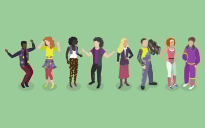 90&amp;#39;lar tarzı giyinen insanlar, eski tarz moda