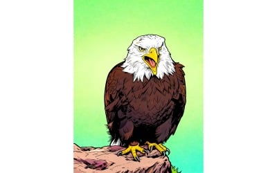 Portrét orla bělohlavého v trávě (ilustrační obrázek AI + vektorová čárová grafika)