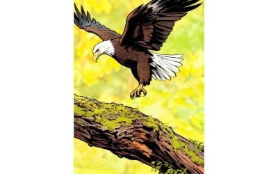 Vertikální obrázek letícího orla bělohlavého obklopeného (ilustrační obrázek AI + vektorová čárová grafika)