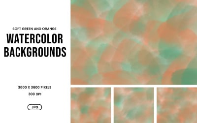 Watercolor Background Set – Soft Green and Orange Abstract Textures