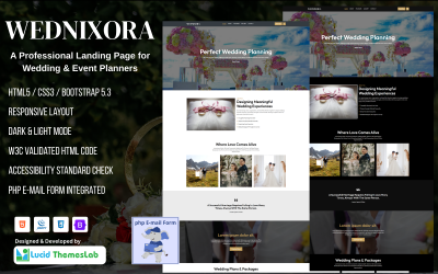 Wednixora – Plantilla de página de destino para organizadores de bodas