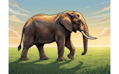 African Elephant (Ai Illustration Image + Vector Line Art)