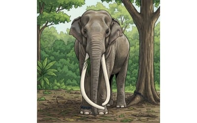 Close Up Elephant Forest (Ai Illustration Image + Vector Line Art)