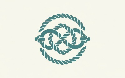Design intrincado de nó de corda vetorial plano na cor verde-azulada para identidade visual náutica.
