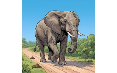 Elephant Drinking Water (Ai Illustration Image + Vector Line Art)