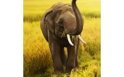 Elephant Field 1 (Ai Illustration Image + Vector Line Art)