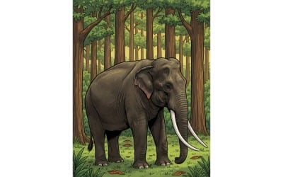 Elephant Forest (Ai Illustration Image + Vector Line Art)
