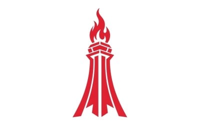 Logotipo vetorial de monumento com tocha de chama vermelha estilizada, com base arquitetônica minimalista em design plano.
