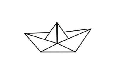 Minimalist flat vector paper boat sailing on calm water with clean line art design