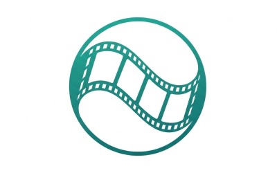 Minimalista kékeszöld filmtekercs hurok szimbólum kör alakú vázlaton belül lapos kialakítás illusztráció