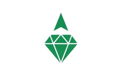 Modern geometrisk diamant- och triangelkombinerad logotypsymbol i platt grön vektordesign