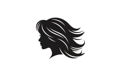 Stylish long hair silhouette profile outline flat vector black white minimalist design