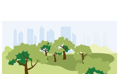 Paesaggio estivo del parco urbano con vettore dello skyline della città