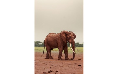 Elephant Grazing Field Against Clear Sky (Ai Illustration Image + Vector Line Art)