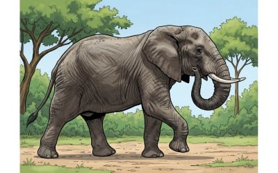 Elephant Jungle (Ai Illustration Image + Vector Line Art)