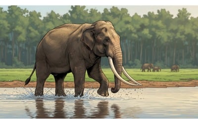 Elephant Lake (Ai Illustration Image + Vector Line Art)