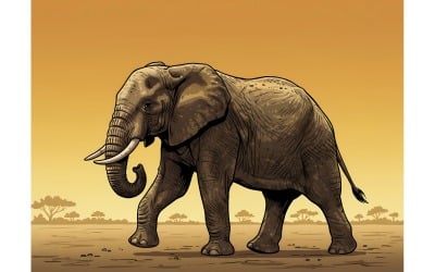 elephants-field (1) (Ai illustration Image + Vector Line Art)