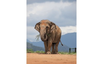 Elephant Standing Field Against Sky (Ai Illustration Image + Vector Line Art)