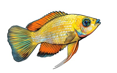 Baby Dwarf Gourami Fish Portrait (Ai Illustration Image + Vector Line Art)