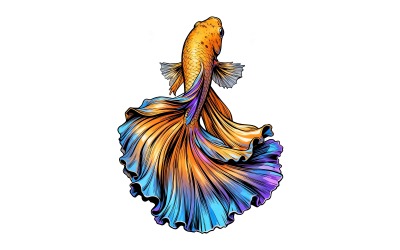 Betta Fish (Ai Illustration Image + Vector Line Art)