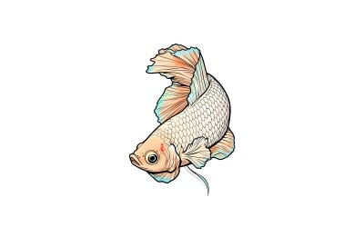 Betta Splendenson Black Background (Ai Illustration Image + Vector Line Art)