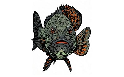 Black Crappie Fish With Its Black Eyes Swimming (Ai Illustration Image + Vector Line Art)