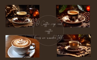 Cappuccino and latte on wooden table